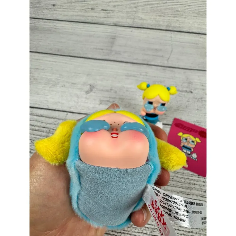 Popmart Cry Baby x Powerpuff Girls Bubbles Figurine And Plush Keychain Set